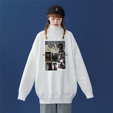 中性22秋冬炸街趣味印花宽松百搭可翻高领毛衣M934P55控88加绒65，男装针织衫/毛衣，A247A