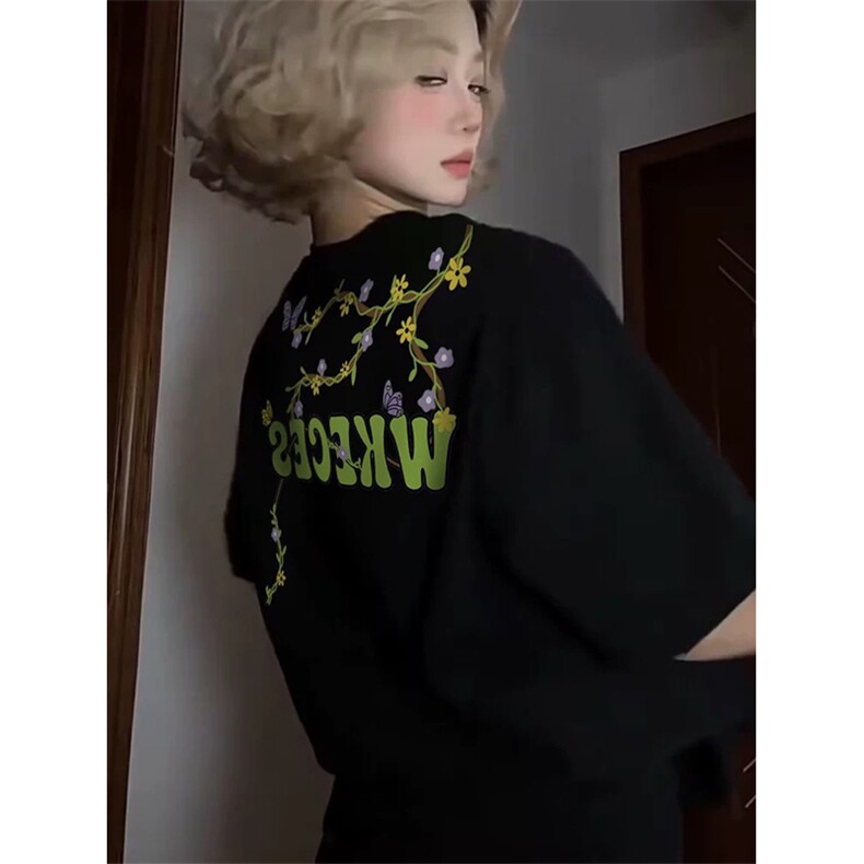 网图有货夏季小恶魔蔓藤花刺绣短袖T恤男女情侣宽松上衣A553-P35,男装T恤,星座1505