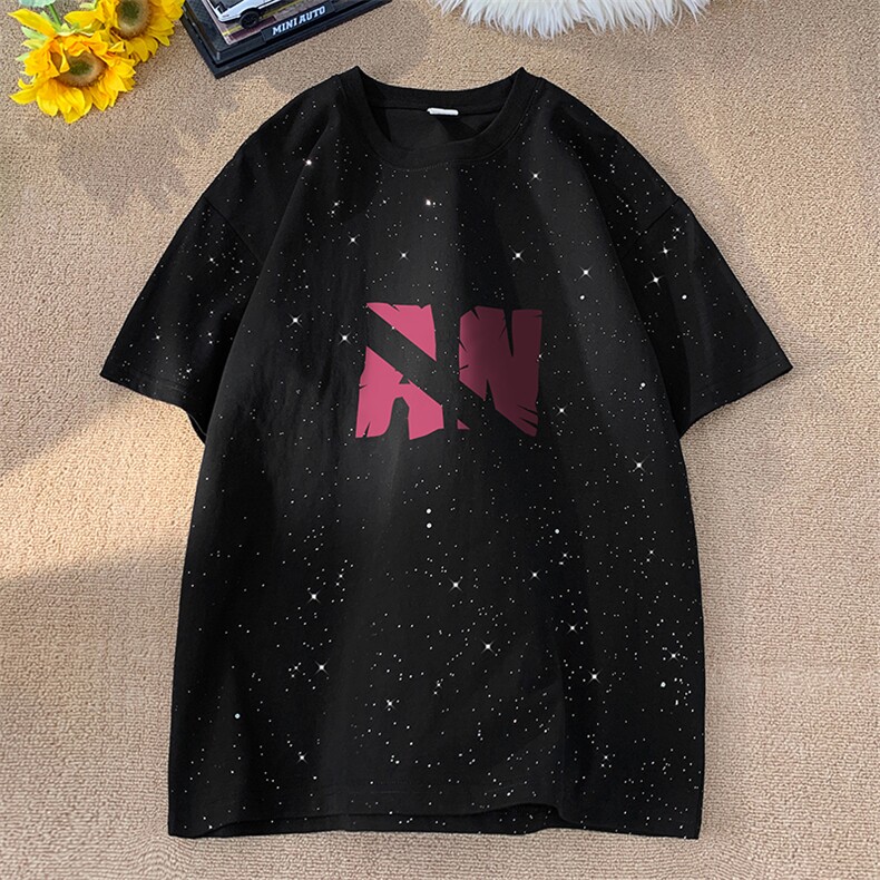 量大优供抖音视频支持得物配合二开美式满天星亮片短袖T恤MTX313,男装T恤,电商A486