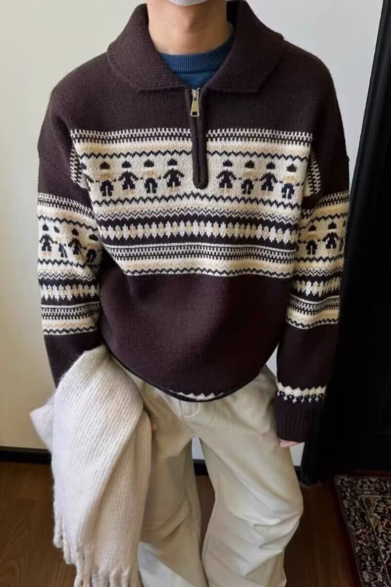 半高领拉链古着毛衣男防风套头休闲撞色韩版百搭保暖针织衫外套潮,男装针织衫/毛衣,星座218-8