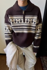 半高领拉链古着毛衣男防风套头休闲撞色韩版百搭保暖针织衫外套潮，男装针织衫/毛衣，星座218-8