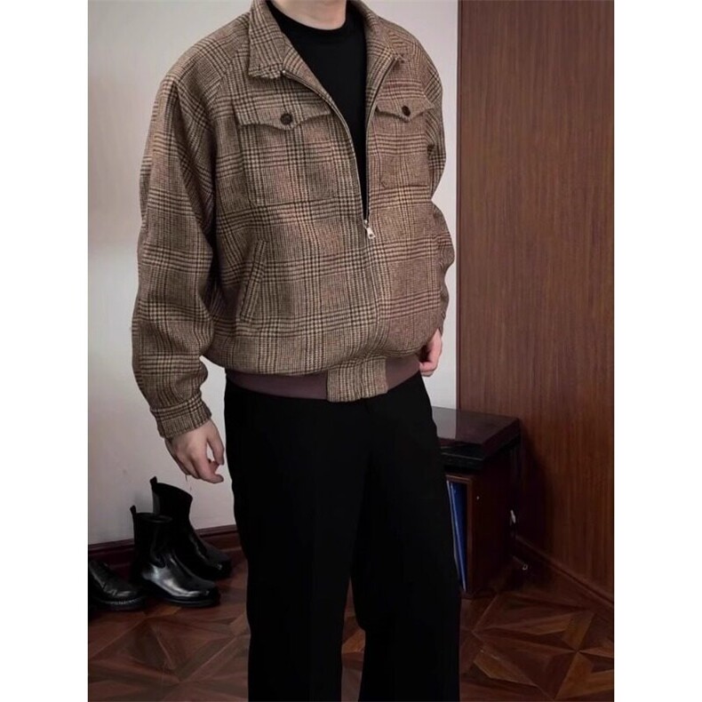 有货新款复古cleanfit千鸟格夹克男立体剪裁外套情侣JK9533-p75,男装夹克,星座1008