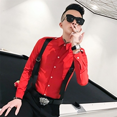 312A-742-P55新款修身长袖衬衫男韩版背带拼接社会人衬衣-首2，男装衬衫，星座312A-5