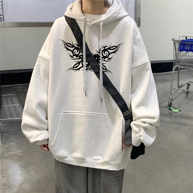 后背印花连帽卫衣男潮牌宽松ins加绒上衣帽衫D328-WY23091-P65,男装卫衣,电商D328