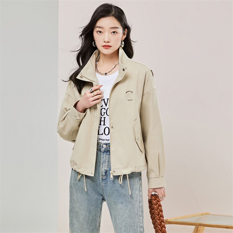 短款外套女2023年春季新款韩版宽松百搭插肩袖立领风衣夹克上衣,女装短外套,辉之琳