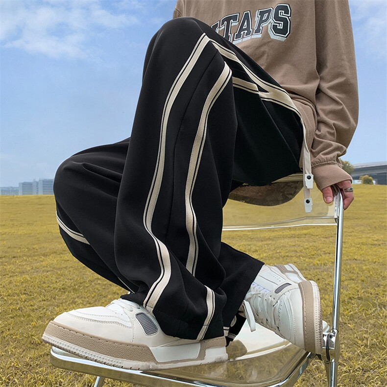 秋季侧边条纹宽松百搭长裤男潮牌ins垂坠感直筒休闲裤K7360-P35,男装休闲裤,星座512-4