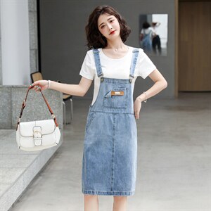 短袖牛仔背带裙套装女2023夏季新款女装韩版时尚休闲两件套套裙潮图片