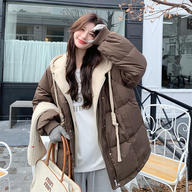 咖色90白鸭绒短款连帽羽绒服女冬季2025新款韩版抗寒小个子面包服,女装羽绒服,2B188