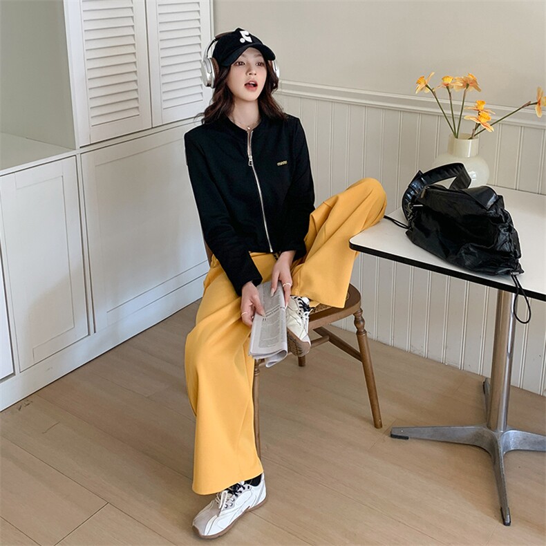 休闲运动风穿搭卫衣套装女初春秋超火好看高级感外套阔腿裤两件套,女装套装/套裙,2C261