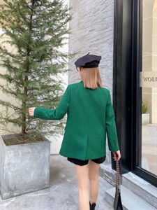 春季绿格西装外套图片