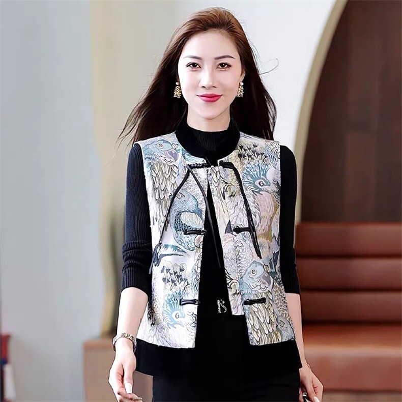 新中式风马甲外套女春秋2025新款时尚刺绣短马夹背心坎肩薄上衣,女装马甲,燕颉服饰