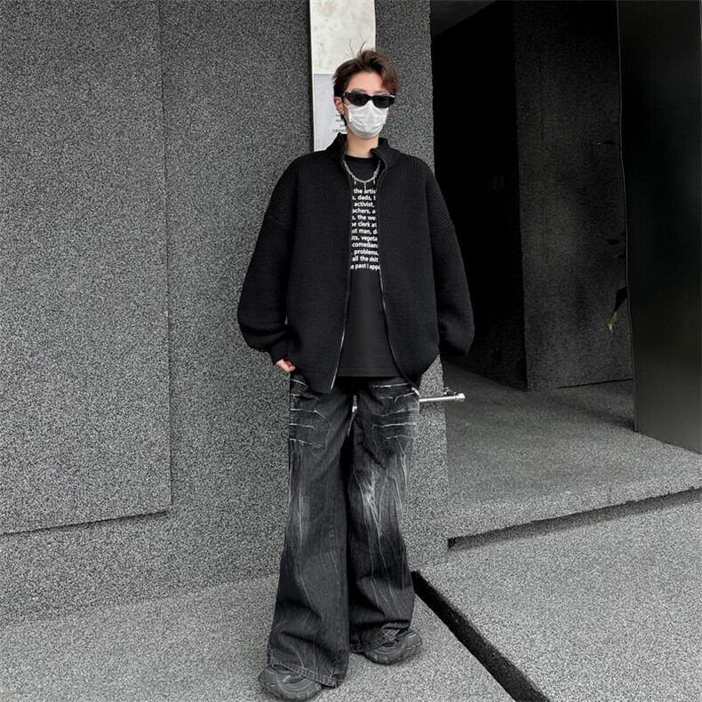 鹿毛绒毛衣韩版拉链立领针织开衫情侣秋冬宽松休闲男外套MY35-P48,男装针织衫/毛衣,星座308B-1