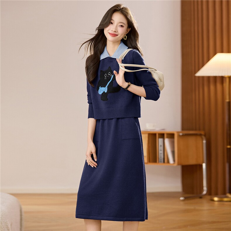 马甲套装2025新款今年流行新款毛衣裙长款高级感马夹两件套连衣裙，女装羊毛衫，艾米