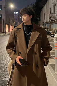 外景秋冬宽松毛呢大衣男潮文艺时尚风衣外套MN99995/P100加棉P110图片