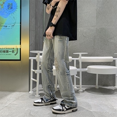 破洞牛仔裤男夏季薄款男裤宽松直筒阔腿裤高街ins裤男N08802-P45，男装牛仔裤，星座308B-1