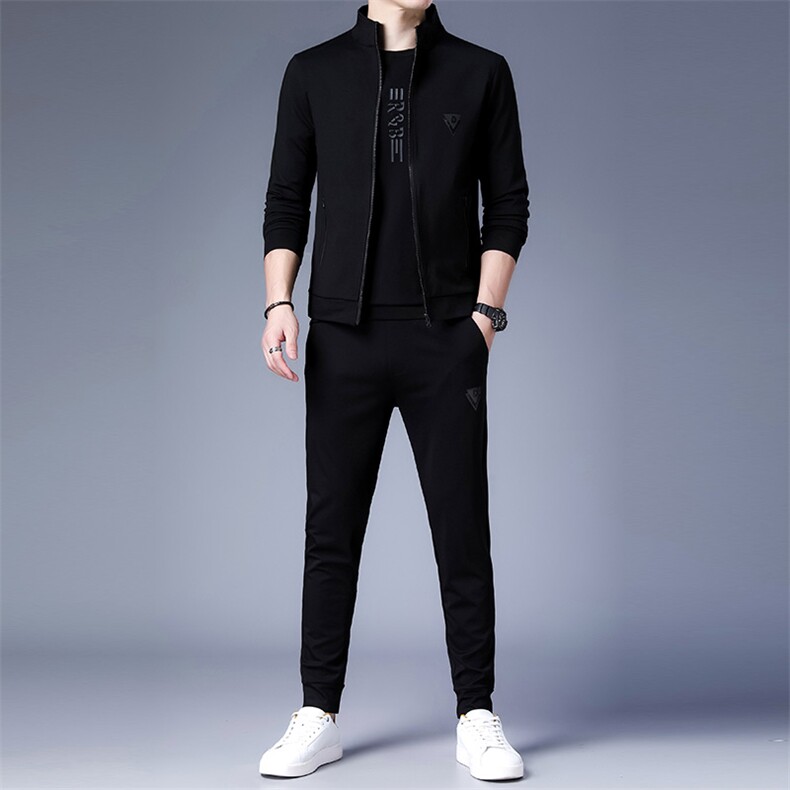 秋季2023年新款男士长袖长裤修身休闲时尚卫衣三件套装，男装休闲套装，电商B360