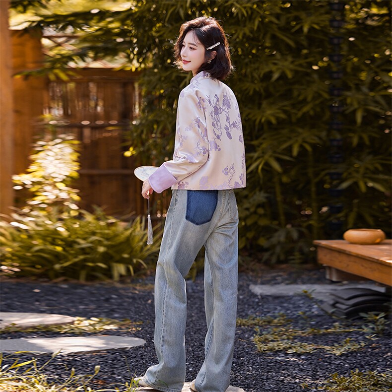 小香风缎面外套女短款2025春装新款独特高端大气轻奢流苏国风上衣,女装短外套,水衣源