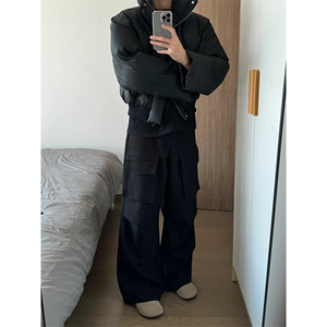 现货5W件冬季三防重磅硬挺boxy短款羽绒立领PU皮棉衣外套加厚棉服图片