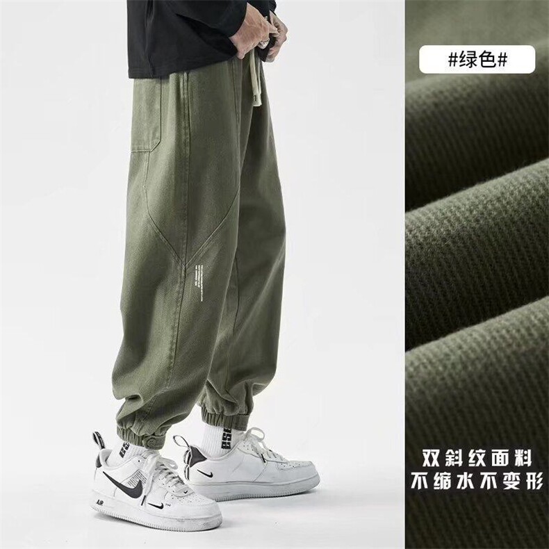 军绿色工装裤男夏季日系复古束脚裤阔腿运动宽松百搭潮牌休闲裤子,男装休闲裤,星座218-1（原230）