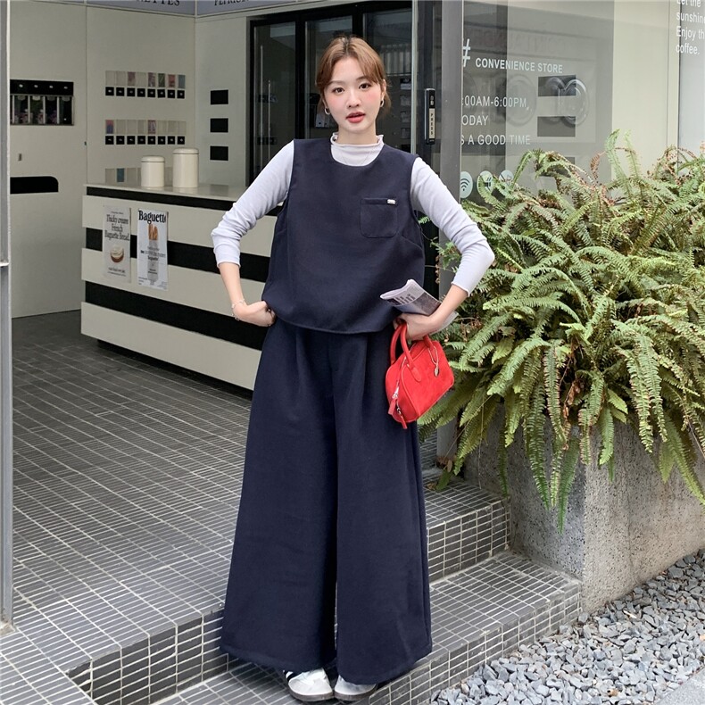 马甲背心针织打底衫阔腿裤三件套2025新款女秋季气质休闲ootd套装,女装套装/套裙,2C135