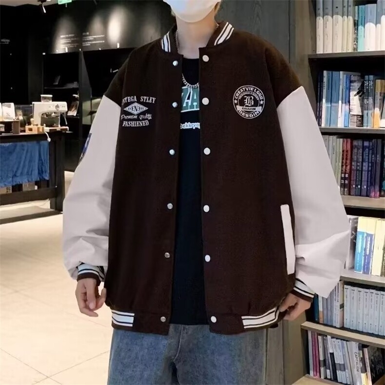 秋季新款男士棒球服拼皮时尚夹克潮流宽松百搭情侣款美式外套,男装夹克,星座1013