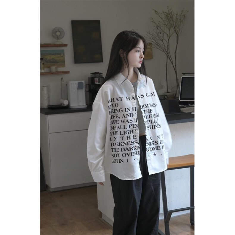 【有货】白色衬衫男女款设计感高级感美式字母长袖衬衣1288HH-P39,男装衬衫,星座1007（原301D）