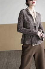 新款秋季针织外套休闲时尚百搭V领，女装短外套，恩泰羊绒