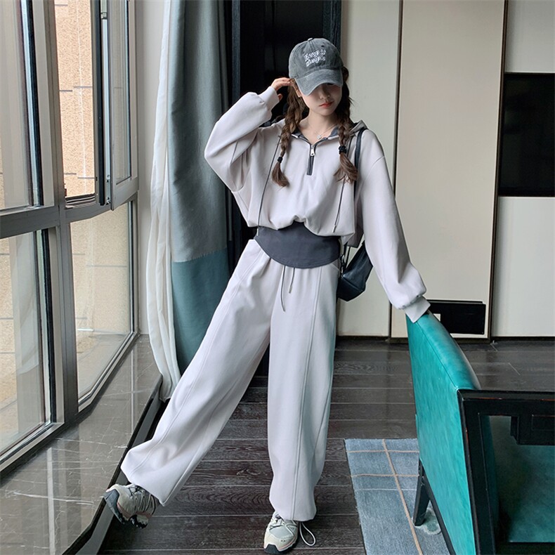 韩系宽松卫衣休闲裤两件套女2025春秋季新款学院风减龄运动套装,女装套装/套裙,2C305