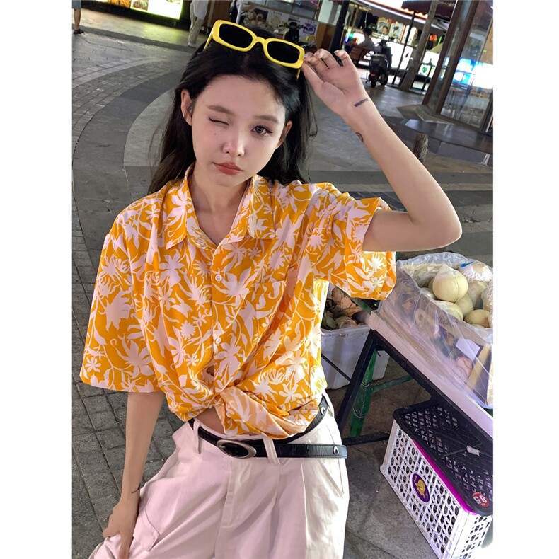 EQ401夏威夷风冰丝衬衫情侣装夏季短袖沙滩旅游度假衬衣男女ins,女装衬衫,电商C306-1