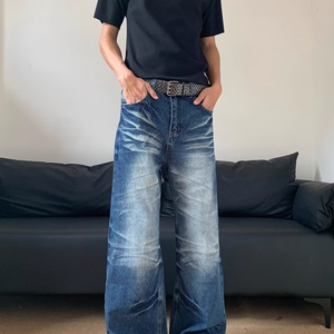 水洗做旧复古牛仔裤男2025新款高端休闲裤子潮牌男直筒长裤图片