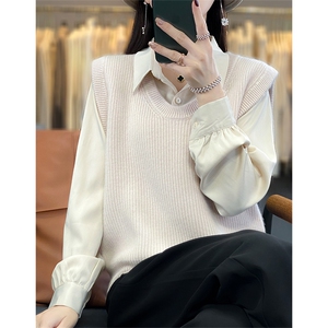时尚百搭紫色无袖针织背心女秋冬季新款宽松显瘦毛衣外套上衣图片