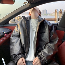 高品质PU皮立领棉衣秋冬复古短款加厚保暖棉服225-2-Y210-P150，男装棉衣，星座225-2