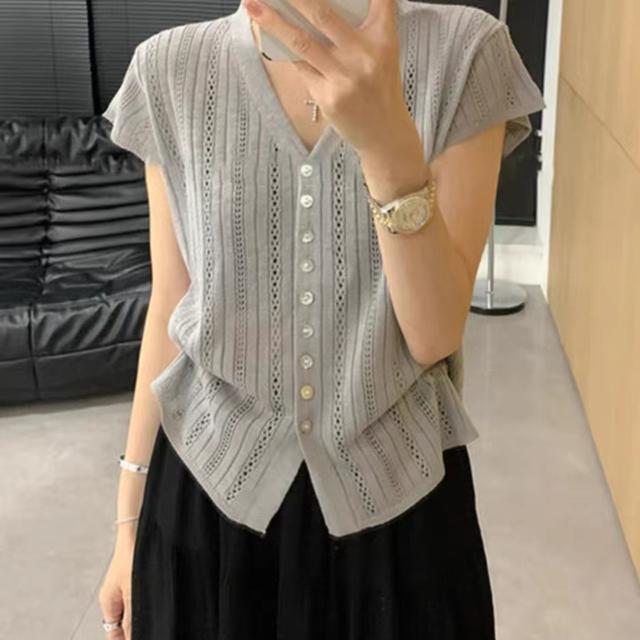针织短袖t恤女2025新款夏季薄款宽松显瘦打底上衣小衫,女装T恤,众美斯特