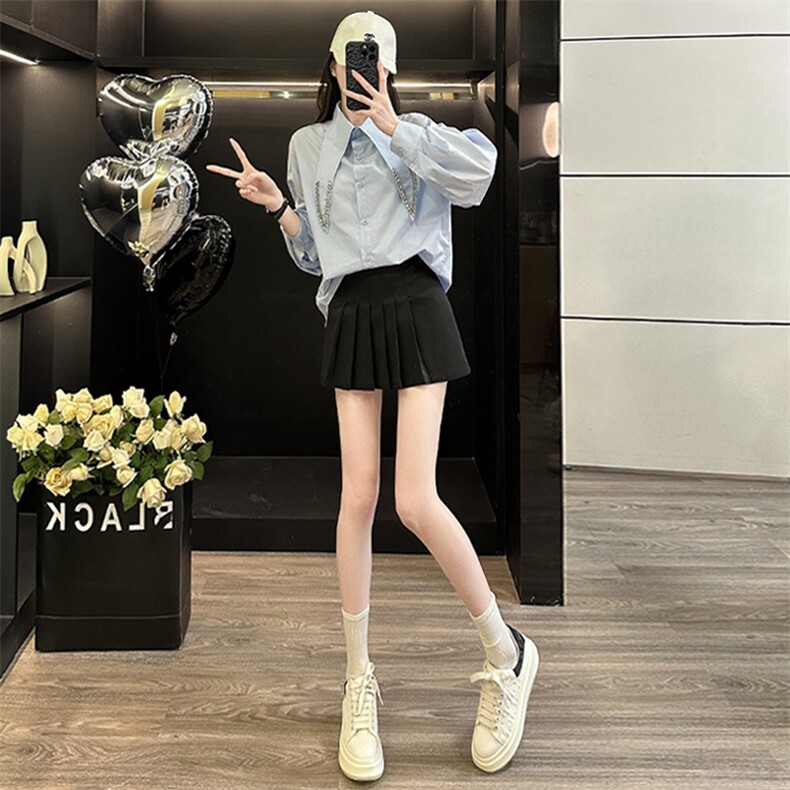 女款春季新款简约宽松尖领百搭纯色长袖衬衣设计感时尚休闲衬衣潮,女装衬衫,江南