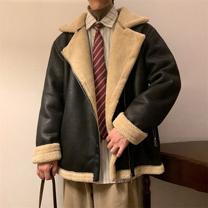 翻领皮衣加绒加厚男女冬季宽松休闲外套D012-P125图片