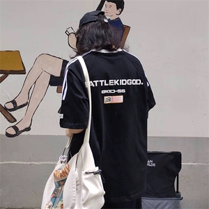 抖音得物供货240克宽松纯棉美式潮牌印花三杠半织带短袖T恤AT1604图片