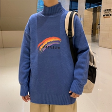 M18064-P45加绒P65半高领毛衣男士大码针织衫男毛线衣男线衫，男装针织衫/毛衣，电商A040