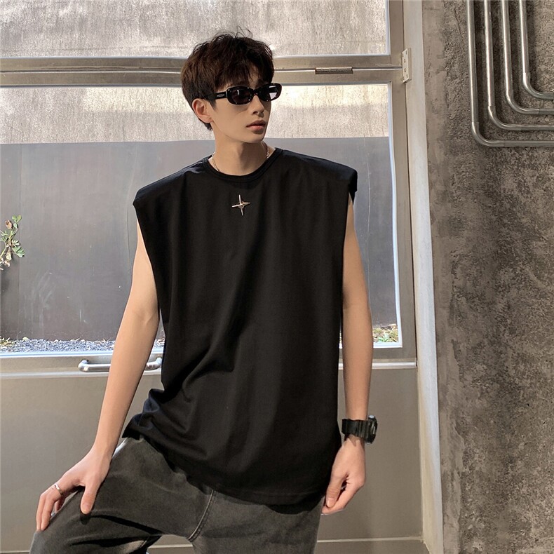 1美式港风垫肩四角星设计背心大码M-5XL休闲背心男BX8764P25控39，男装背心/马甲，星座226-2