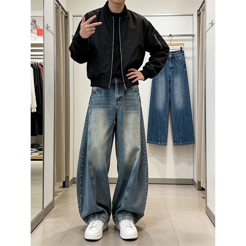 宽松直筒牛仔裤男生长裤A148-P45，男装牛仔裤，电商D312