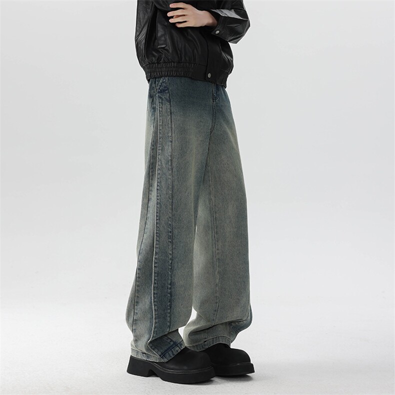 美式复古cleanfit弯刀裤宽松解构水洗直筒牛仔裤3638-特P58控118，男装牛仔裤，电商B295