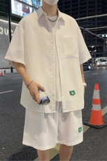 夏季薄款冰丝衬衫潮牌短袖短裤两件套装3546P65，男装衬衫，电商A309