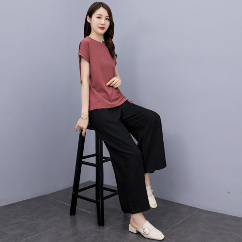 妈妈夏季棉麻套装女新款2025短袖微胖中老年亚麻休闲阔腿裤两件套图片