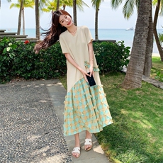 【大货已出】夏季重工艺剪花拼接T恤连衣裙2C158-8672-P135-K198，女装连衣裙，2C158