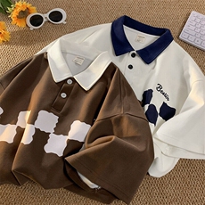 wassuphappy美式短袖POLO衫男夏季2025新款撞色情侣宽松休闲半袖，男装T恤，星座416B-1