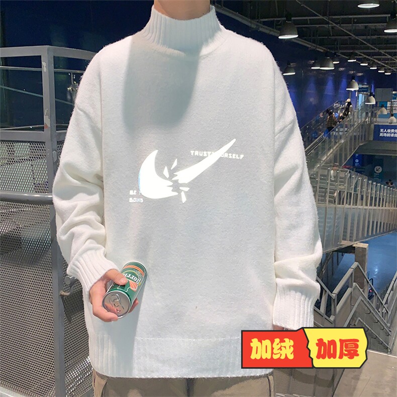 M18111-P45 加绒P65半高领毛衣男士大码针织衫男毛线衣男线衫图片