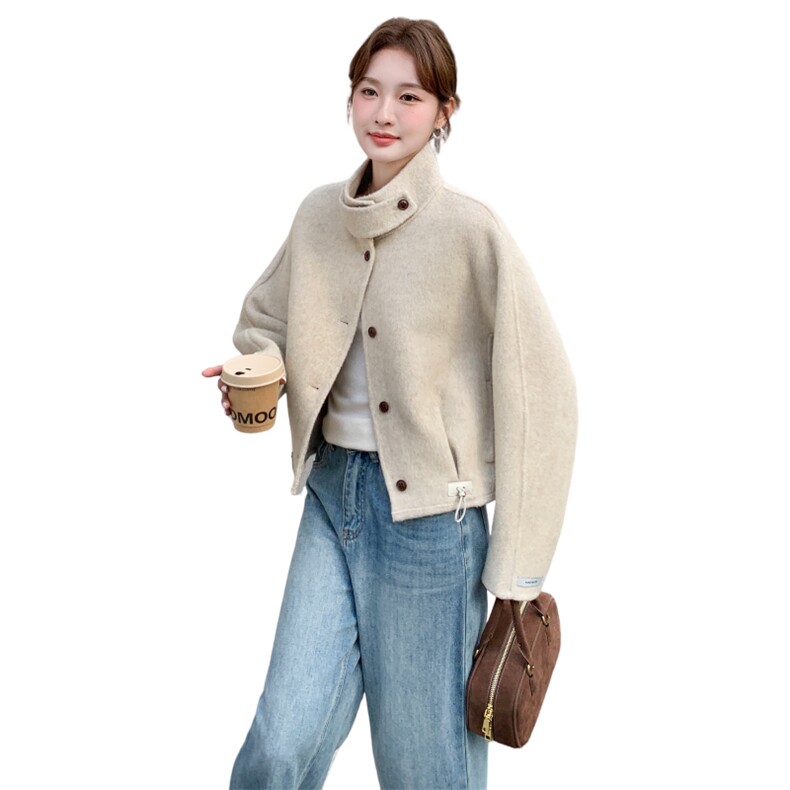 洋气时髦短款毛呢外套女2025秋冬季新款韩版显瘦气质双面羊毛上衣,女装双面呢大衣,蝶眷