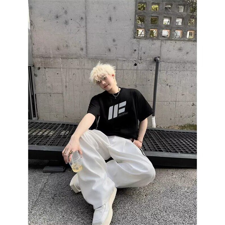 美式高街短袖男款夏季纯棉重磅小领口正肩t恤潮牌欧美hiphop半袖,男装T恤,电商B245