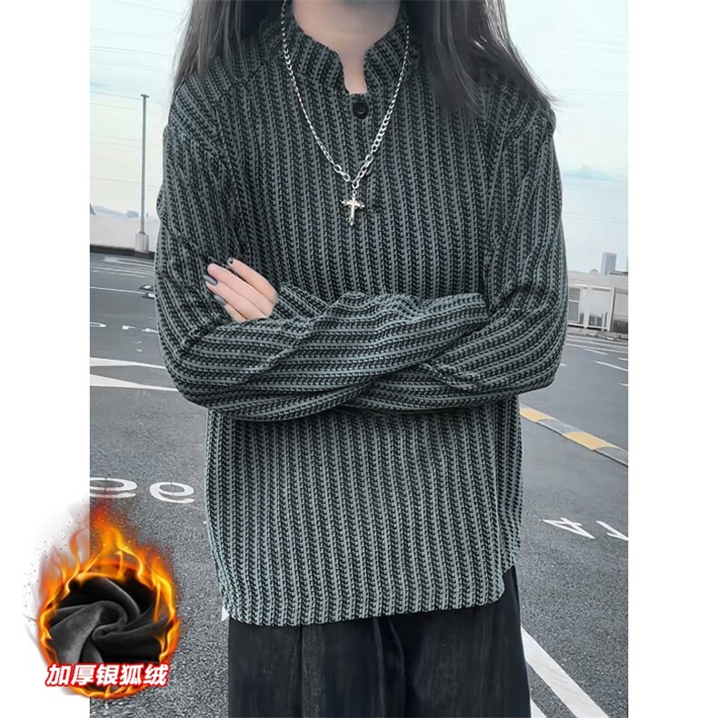 重磅480g鱼骨纹亨利领银狐绒解构长袖T恤T24549J加绒-特P32控58,男装T恤,电商A001