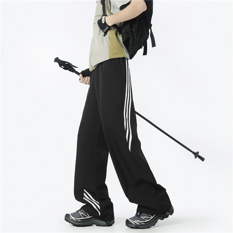 垂坠感条纹运动休闲裤男女潮直筒阔腿户外冲锋裤子MK10185P48，男装休闲裤，星座1013-5