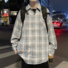 2024春秋季格子衬衫男长袖男装港风宽松学生休闲衬衣潮G042/P34，男装衬衫，星座506